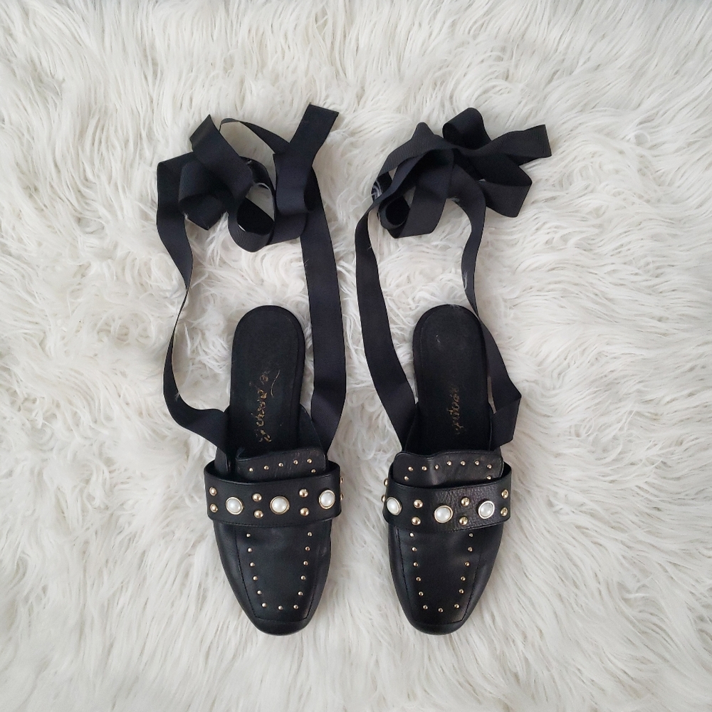 Free People Pearl Studded Self-Tie Loafers